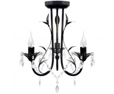 vidaXL Lustre métal noir style art nouveau + perles crystal 3 x E14 Ampoules