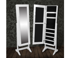 vidaXL Armoire à Bijoux rangement miroir meuble chambre blanc