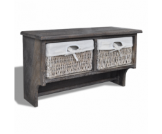 vidaXL Etagère murale brun en bois avec 2 paniers à tisser et 4 crochets