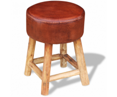 vidaXL Tabouret Cuir véritable Marron et naturel