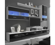 vidaXL 7 pièces de meuble murale en noir brillant avec LED pour TV 250 cm