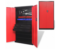 vidaXL Armoire de rangement d'outils en métal avec coffre à outils Noir-rouge