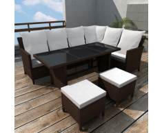 vidaXL Salon de jardin en polyrotin marron 8 personnes