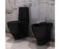 vidaXL Set de cuvette et bidet céramique Noir