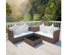 vidaXL Salon de jardin en polyrotin marron avec coffre rangement