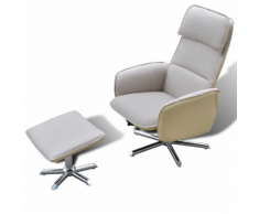 vidaXL Fauteuil avec repose-pied Blanc crème