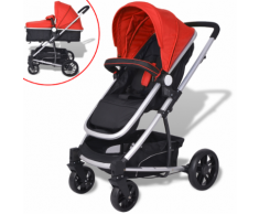 vidaXL Poussette/Landau Bébé 2-en-1 Aluminium Rouge et Noir