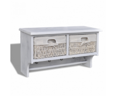 vidaXL Etagère murale blanche en bois avec 2 paniers à tisser et 4 crochets