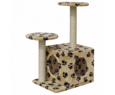 vidaXL Arbre à chat Grattoir 60 cm 1 Niche Beige avec empreinte de patte