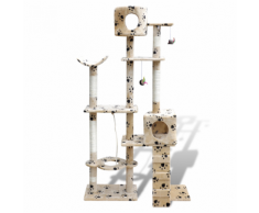 vidaXL Arbre à chat en beige avec motif d'empreinte de patte 175 cm2 niches
