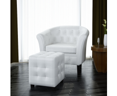 vidaXL Fauteuil Chesterfield blanc avec repose pieds