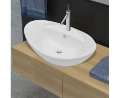 vidaXL Luxueuse vasque céramique ovale avec trop plein