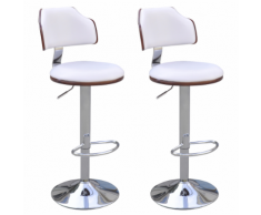 vidaXL 2 tabourets de bar en faux cuir blanc dossiers cintrés sans accoudoirs
