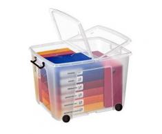 Boîte de rangement en plastique à roulettes Strata - 75 L - couvercle clipsé - dim int 38 x 48 x 37 cm - 75 L - avec roues