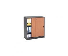 Armoire portes coulissantes 100x90 cm corps gris aluminium - portes hêtre