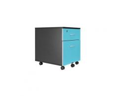 Caisson mobile noir en bois - 2 tiroirs bleuets