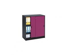 Armoire bois 100 x 90 cm corps anthracite - portes coulissantes prune