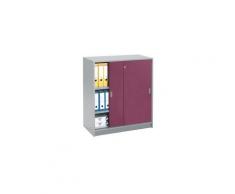 Armoire basse bois H 100 x L 90 cm portes coulissantes prune corps aluminium Harmonie