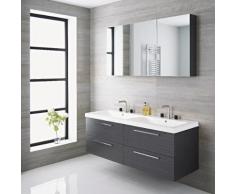 Meuble Salle de Bain Double Vasque 140x51x55cm Langley Marbre MDF Gris