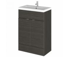 Meuble-Lavabo Noir Wengé MDF Marbre Deux Portes 60 x 86.4 x 35.5cm
