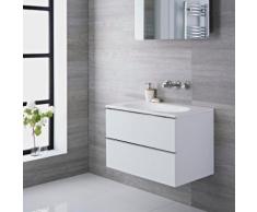Meuble-Lavabo 75x48x70cm Vasque Marbre MDF Blanc Laqué Design Randwick