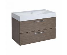 Meuble-Lavabo Langley Marbre MDF Chêne Deux Tiroirs Moderne 90x48x60cm
