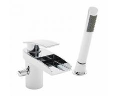 Mitigeur Baignoire Cascade + Douchette, Laiton Chromé, Contemporain