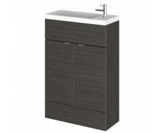 Meuble-Lavabo Noir Wengé MDF Marbre Deux Portes 60 x 86.4 x 25.5cm