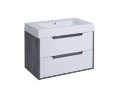 Meuble Lavabo Vasque Marbre MDF Gris Deux Tiroirs 80x50x85cm Newport