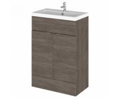Meuble-Lavabo Wengé Gris Brun 60 x 86.4 x 35.5cm MDF Marbre 2 Portes