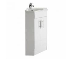 Meuble-Lavabo d'Angle Lave-Mains MDF Céramique Blanc Laqué Design