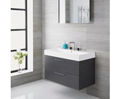 Meuble-Lavabo Langley Marbre MDF Gris Deux Tiroirs Moderne 90x48x60cm