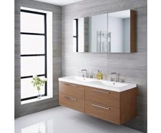 Meuble Salle de Bain Double Vasque 140x51x55 Langley Marbre MDF Chêne
