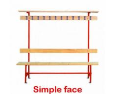 Banc vestiaire bois rouge avec patères et porte-sacs E2488