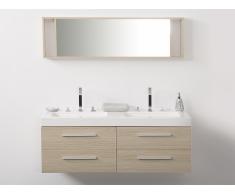 Meuble double vasque à tiroirs - miroir inclus - beige - Malaga