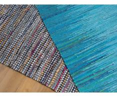 Tapis rectangulaire en coton - design fait à main - bleu - 140x200 cm - Alanya