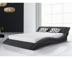 Lit design en tissu - lit double 180x200 cm - sommier inclus - Vichy - noir
