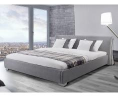 Lit design en tissu - lit double 180x200 cm - sommier inclus - Paris - gris