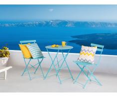Ensemble table et 2 chaises de jardin en acier bleu - Fiori