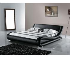 Lit design en cuir - lit double 160x200 cm - noir - sommier inclus - Avignon