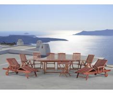 Ensemble de jardin, table + 6 chaises en bois, 2 transats, 1 table d'appoint - Toscana