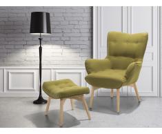 Fauteuil en tissu - Fauteuil tapissé vert olive - Repose-pieds - Vejle