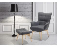 Fauteuil en tissu - Fauteuil tapissé gris foncé - Repose-pieds - Vejle