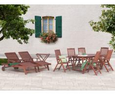 Ensemble de jardin, table ovale + 6 chaises en bois, 2 transats, 1 table d'appoint - Toscana