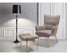 Fauteuil en tissu - Fauteuil tapissé brun gris- Repose-pieds - Vejle