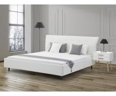 Lit design en cuir - lit double 160x200 cm - blanc - sommier inclus - Saverne