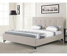 Lit en tissu - lit double 140x200 cm - beige - sommier inclus - Ambassador