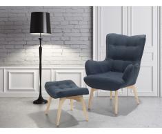 Fauteuil en tissu - Fauteuil tapissé bleu foncé - Repose-pieds - Vejle