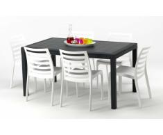 Table rectangulaire et 6 chaises colorées Poly rotin resine 150x90 ...