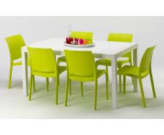 Table rectangulaire et 6 chaises colorées Poly rotin resiné 150x90 ...